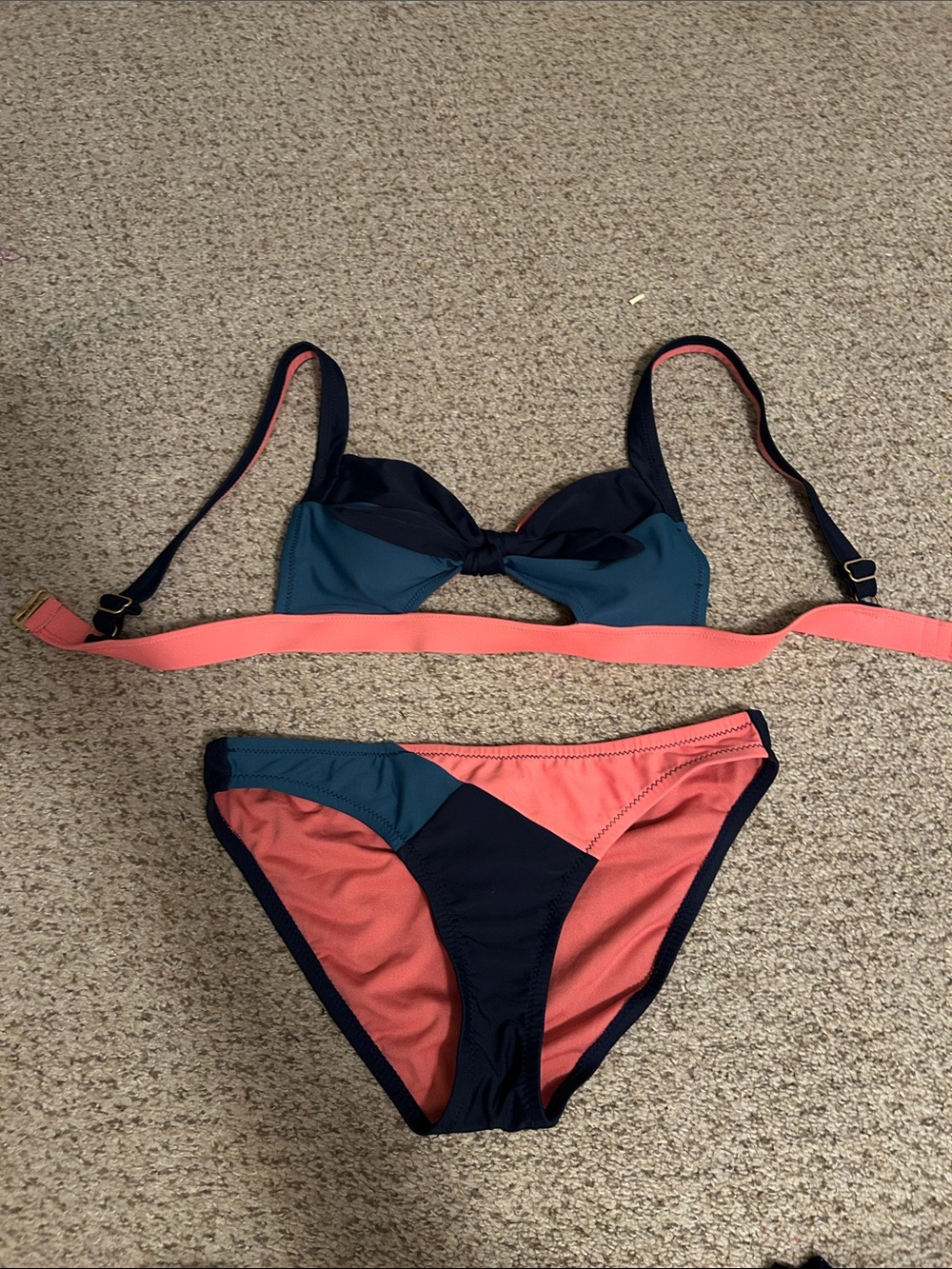 Jessica Simpson Coral, Teal & Navy Colorblock Bikini Set